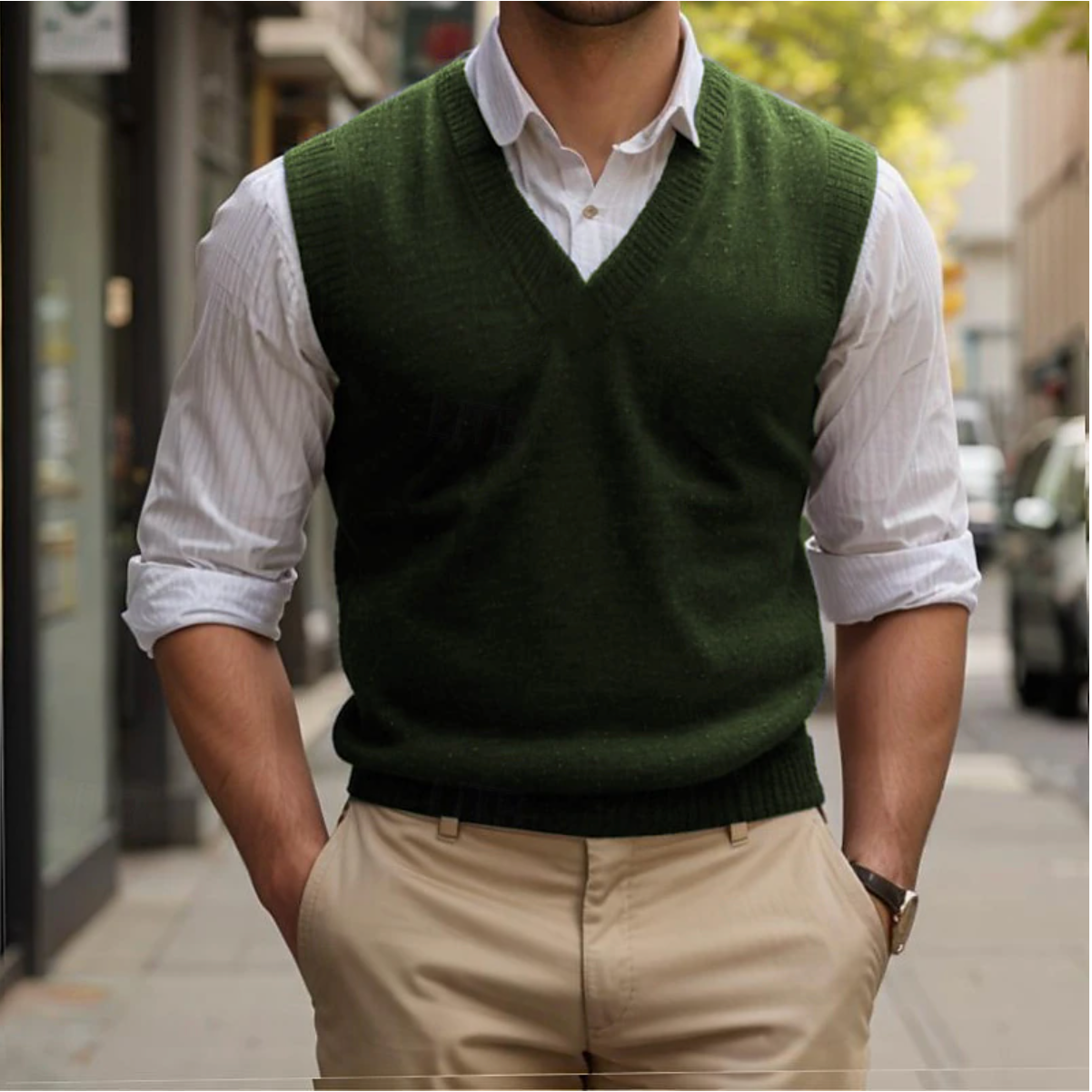 Andrew - Vintage Sleeveless Sweater for Men with V-Neck