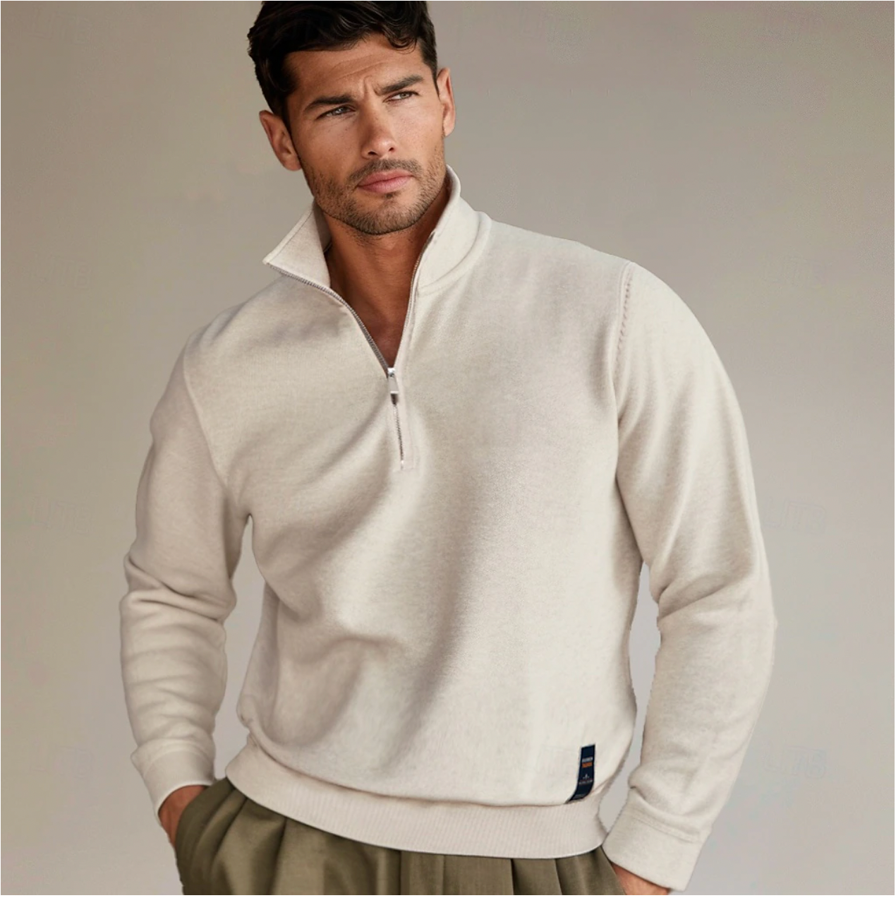 Dimitri | Knitted Solid Colored Half-Zip Sweater