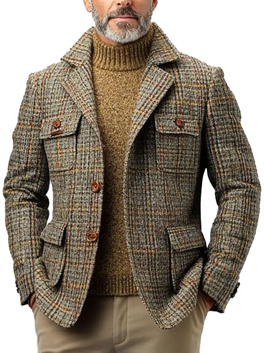 Casual Vintage Checkered Men's Coat