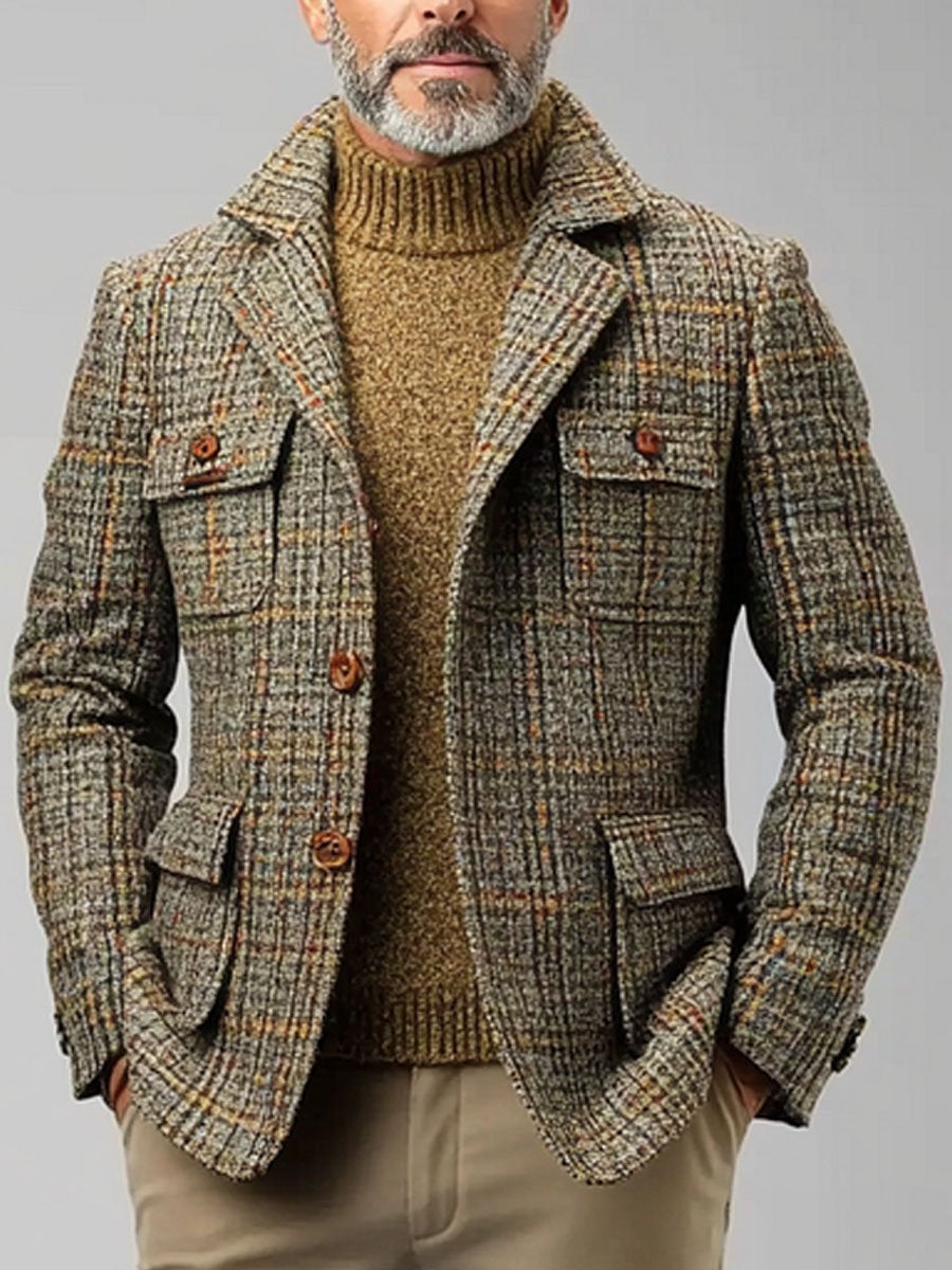 Casual Vintage Checkered Men's Coat